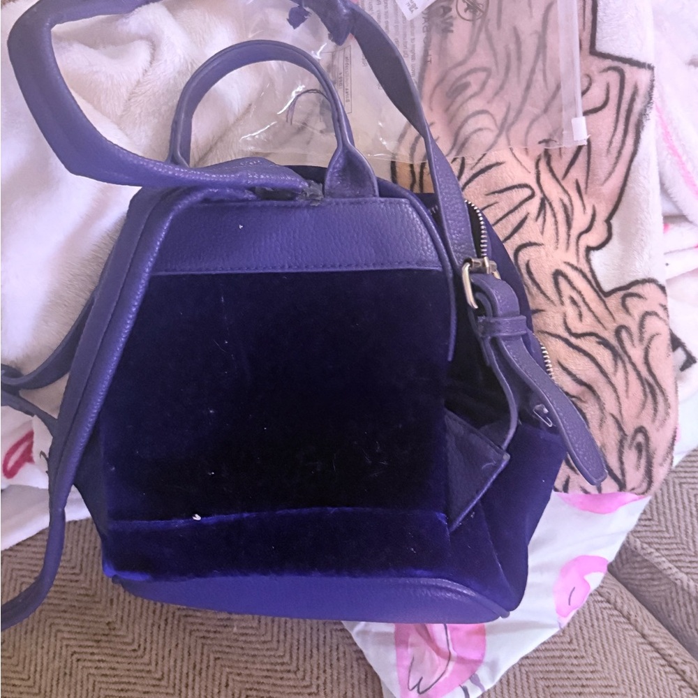 Purple Velvet Accent Crossbody Satchel